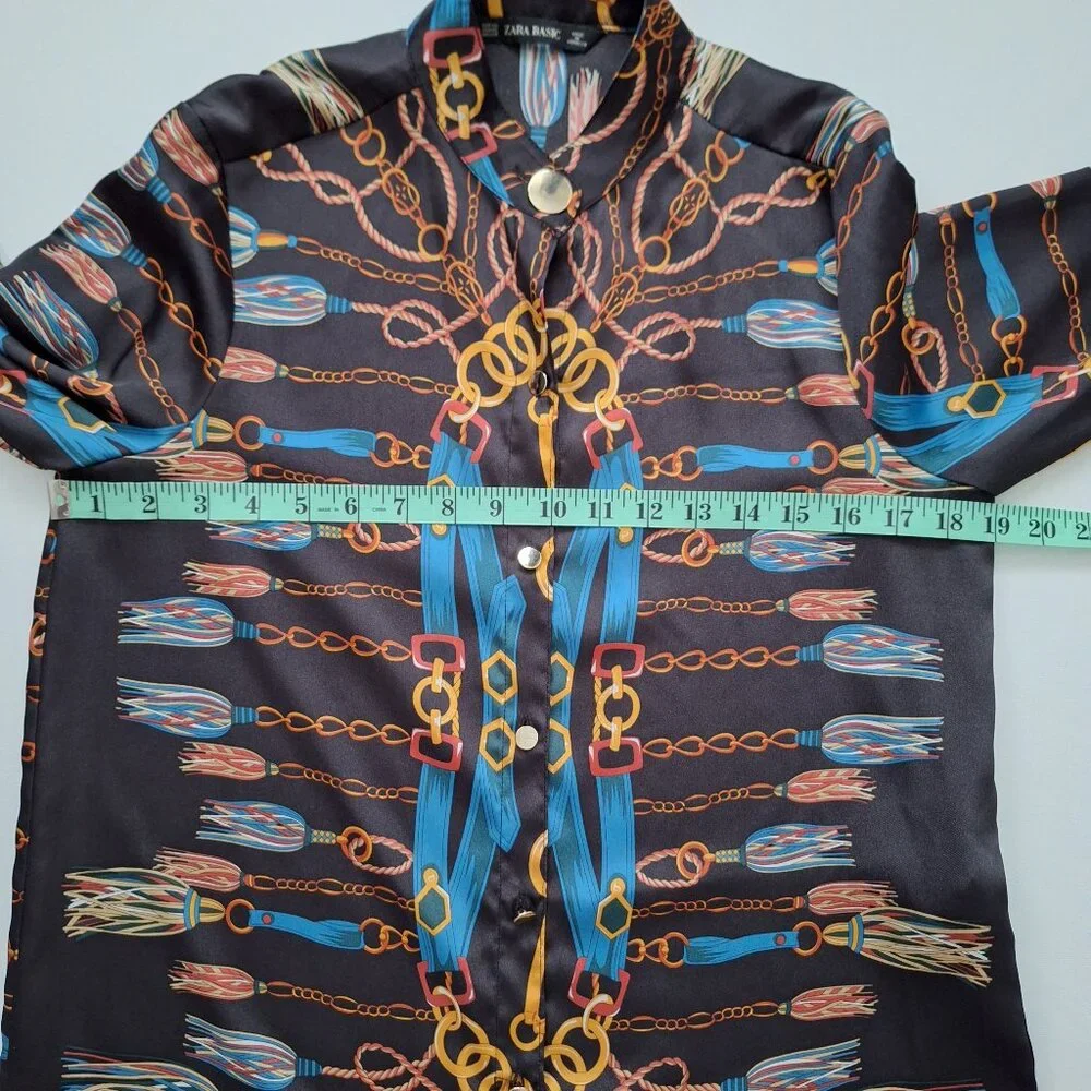 Zara Black Long Sleeve Chain Print Blouse - Picture 7 of 10